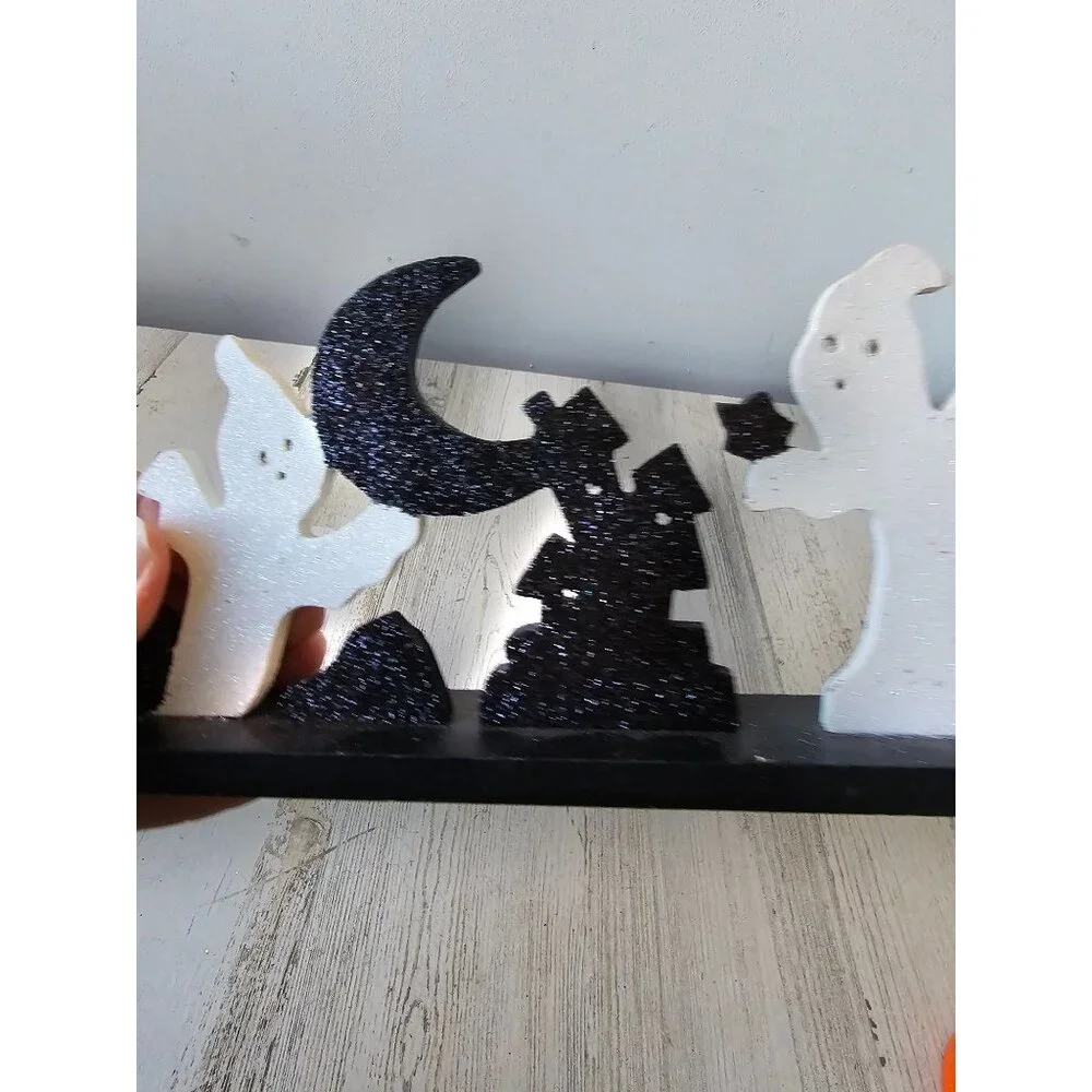 Glitter Ghost cemetery wooden signed core tombstone sparkle moon‎ desktop